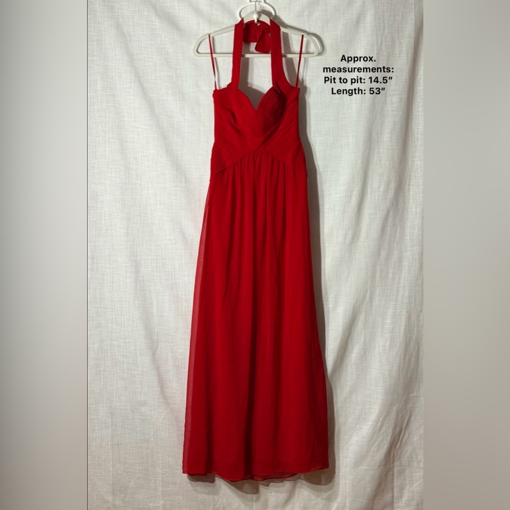 BCBGMAXAZRIA Selene Rouge Red Chiffon‎ Halter Maxi Dress Size 4 - Picture 3 of 9